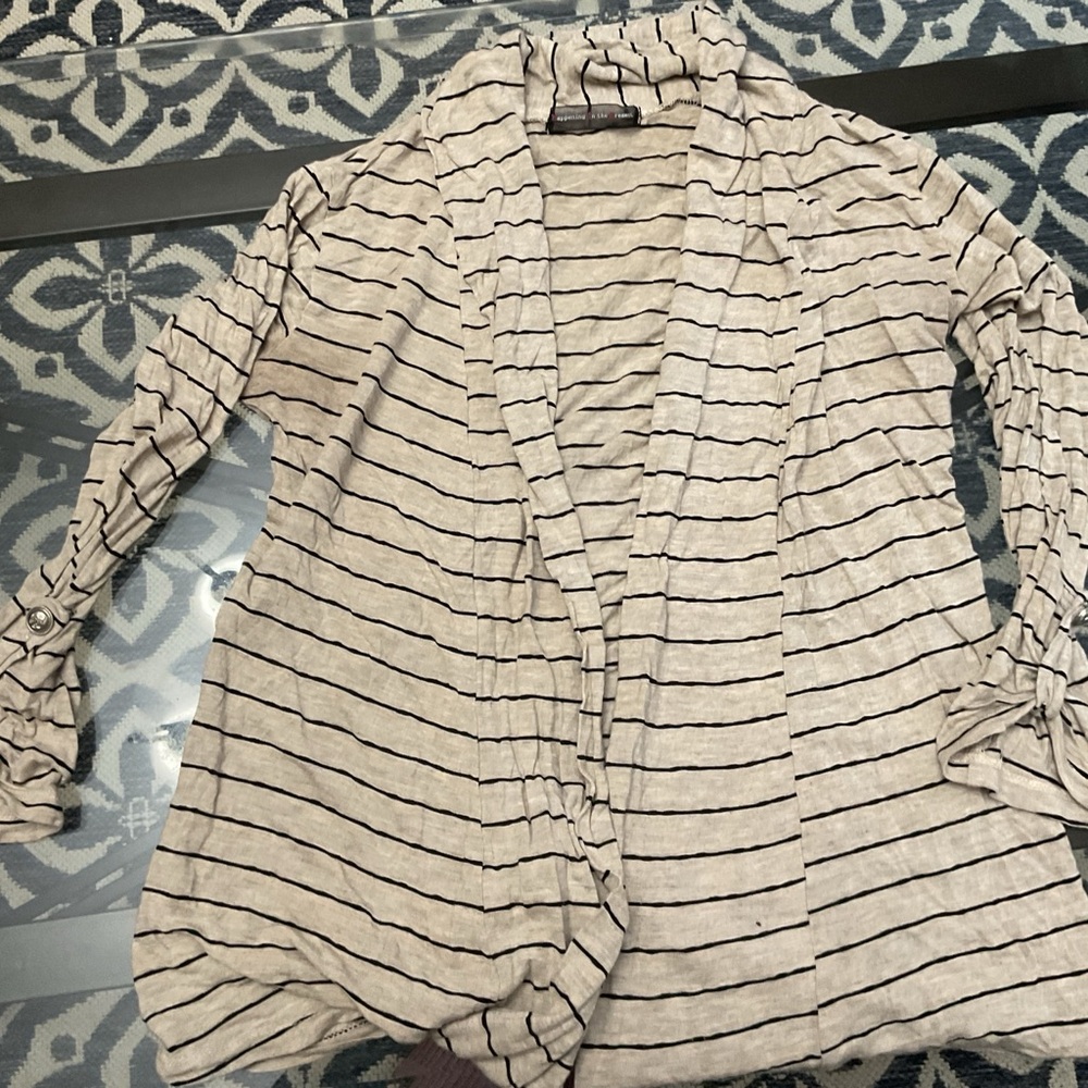Striped Open Front Cardigan